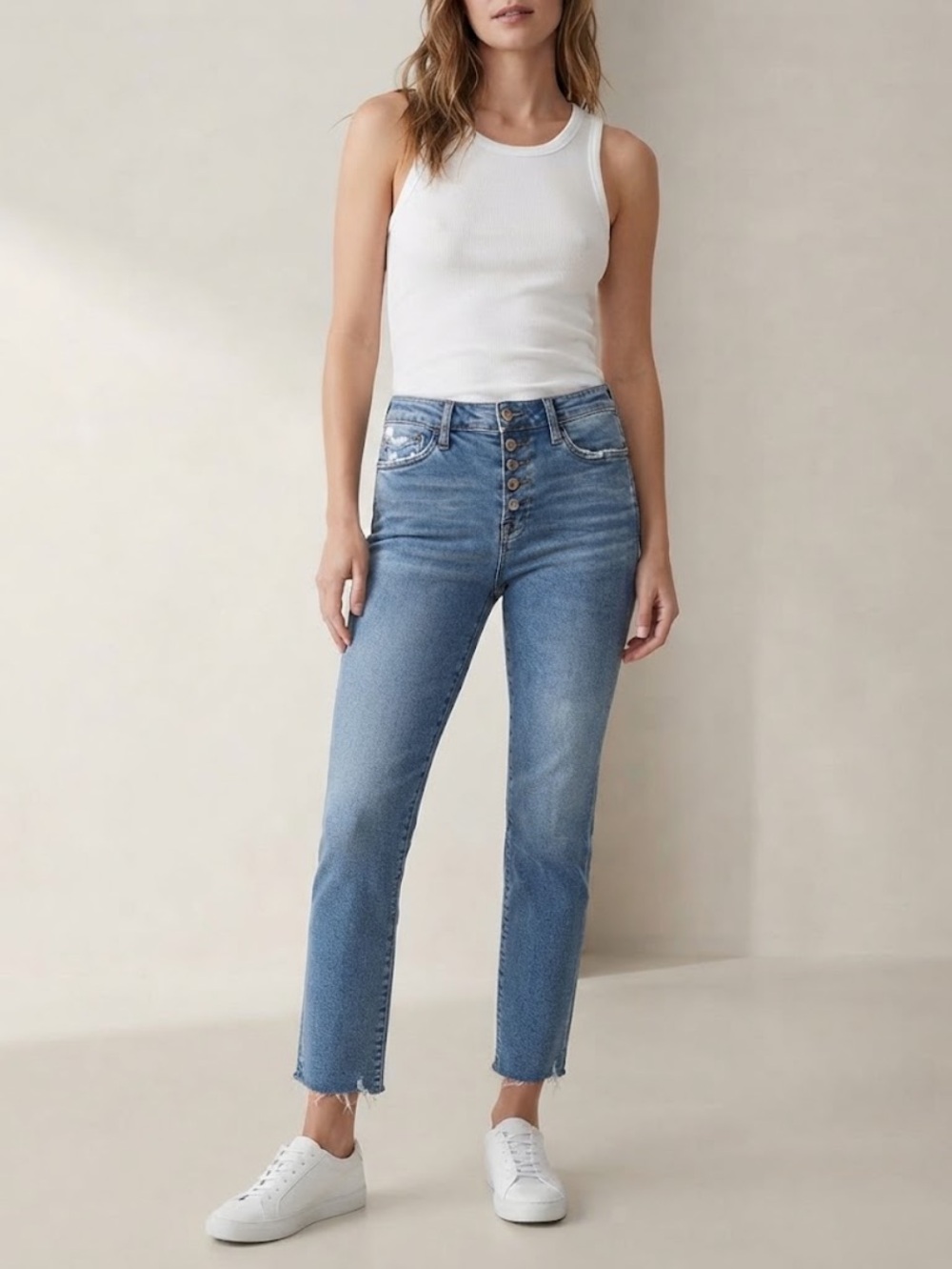 Vervet Los Angeles Button Fly Distressed Raw Hem Crop Jeans Size 27 V2522